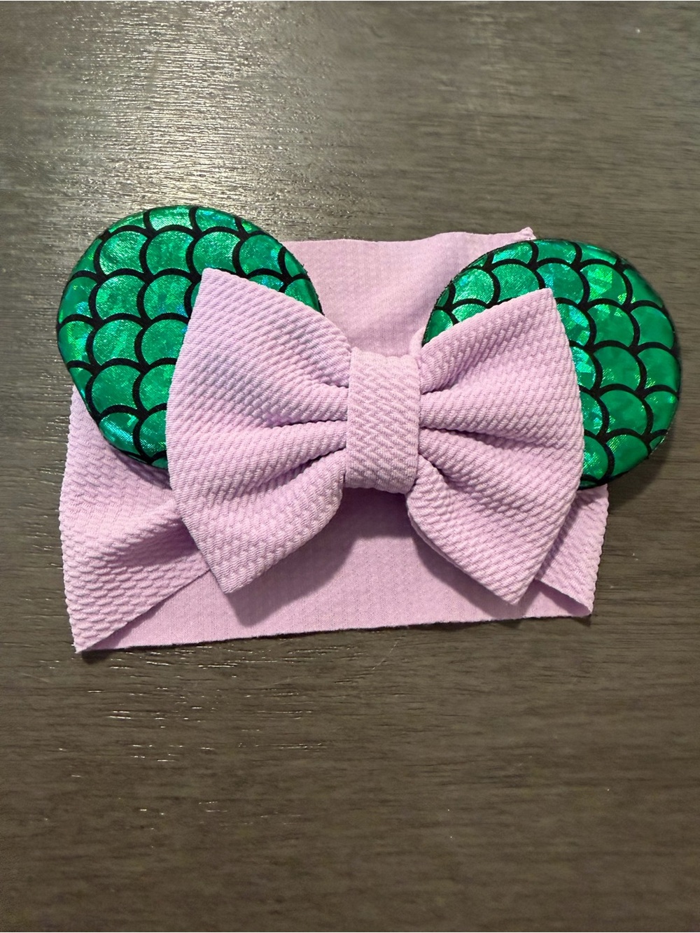 Pink Bow Headband with Green Mermaid Ears - Kids Accessories
